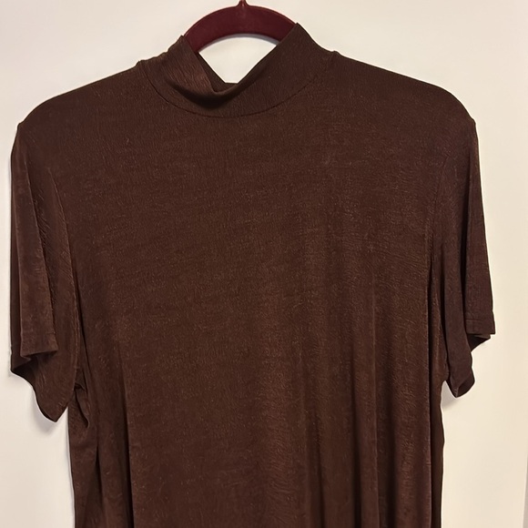 CAROLYN STRAUSS COLLECTION BROWN SHORT SLEEVE MOCK TURTLENECK SIZE LARGE - Picture 2 of 4